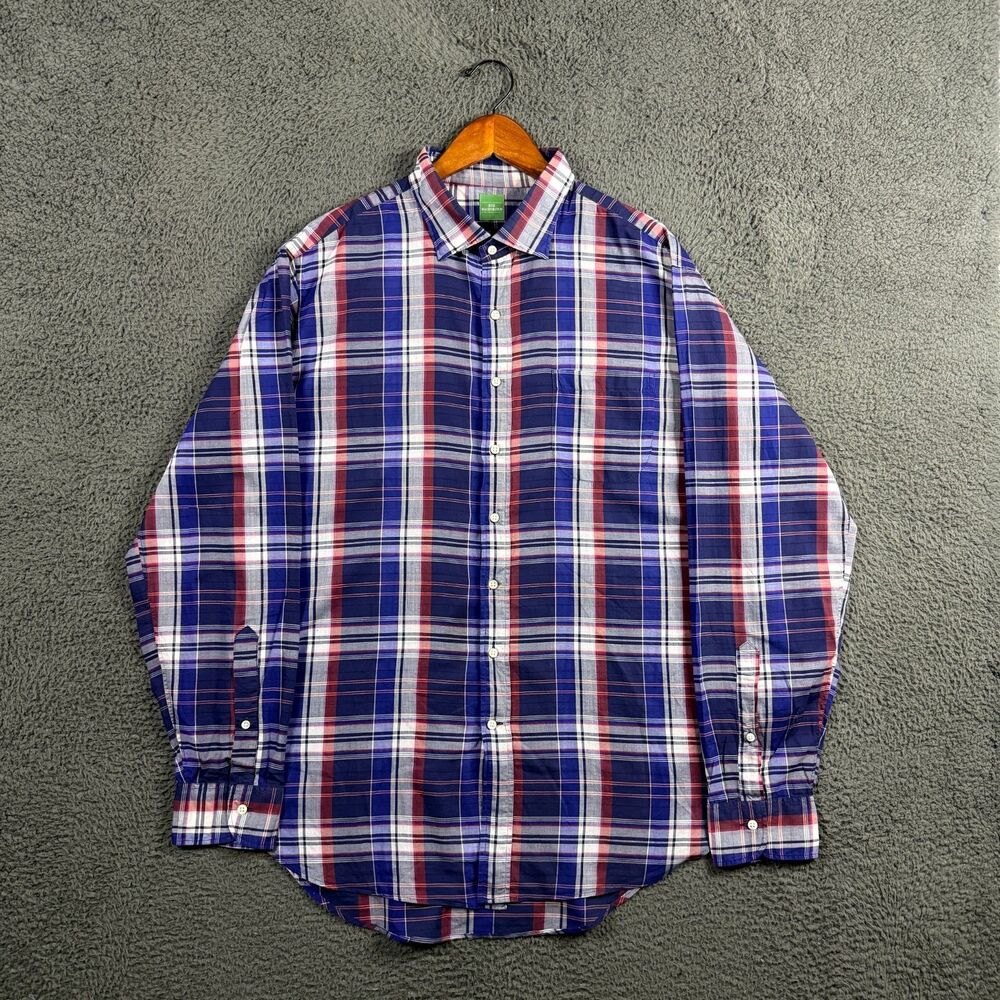 Sid Mashburn Shirt Mens XL Blue Plaid Button Down Long Sleeve Preppy Lightweight